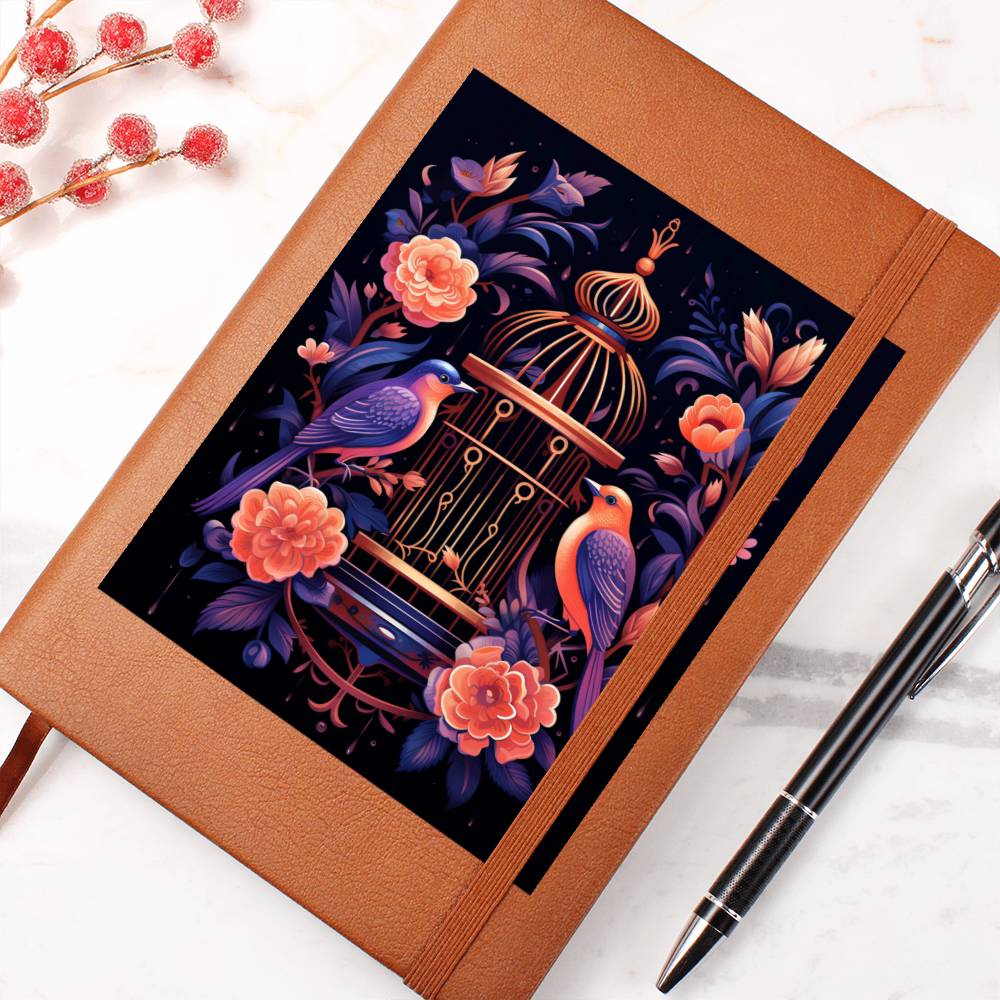 Birds And Floral Design 142 - Vegan Leather Journal