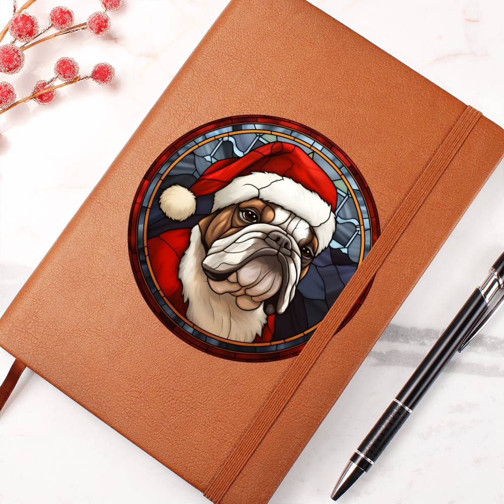 Dog Stained Glass Christmas Design 015 - Vegan Leather Journal
