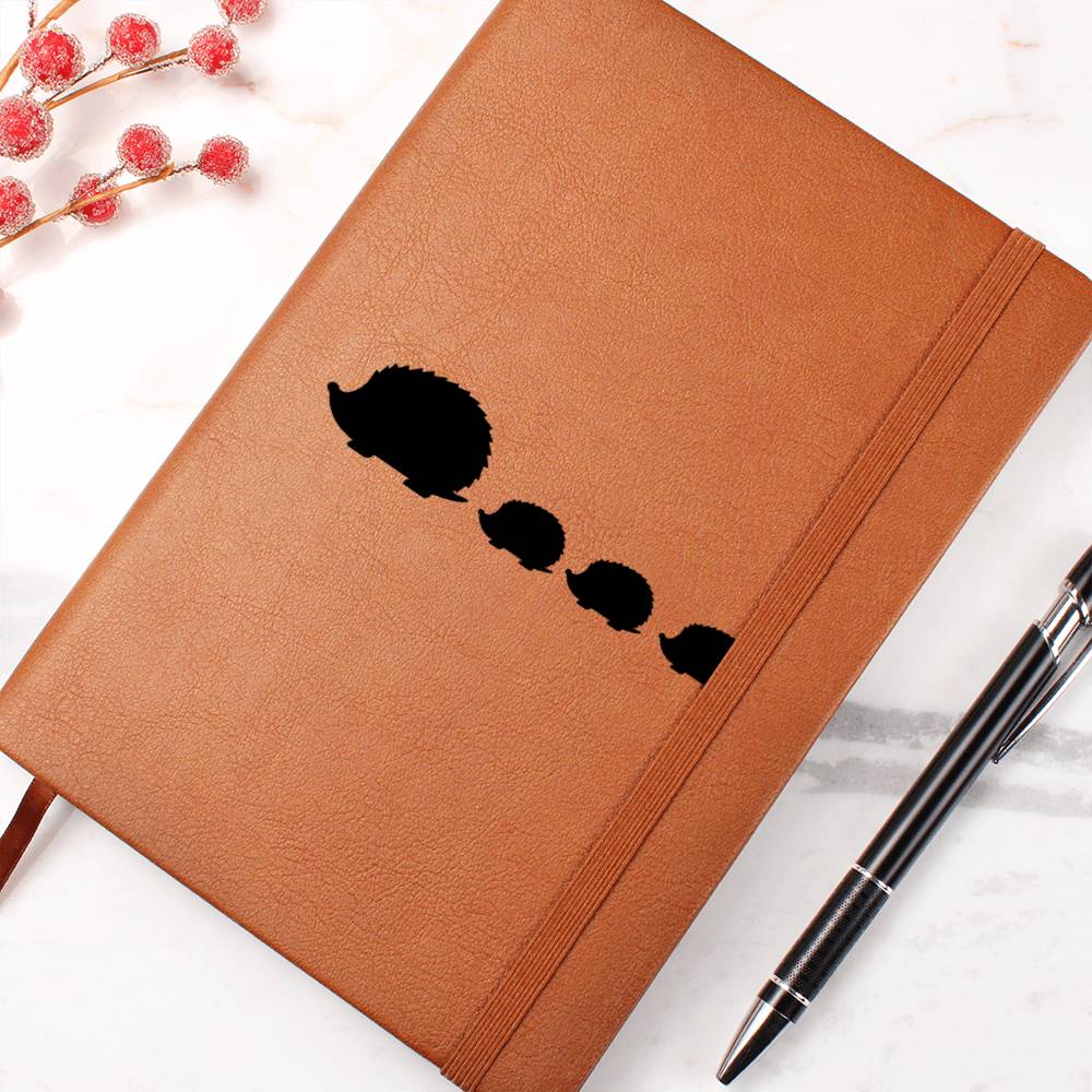 Mama Hedgehog With 3 Hoglets - Vegan Leather Journal