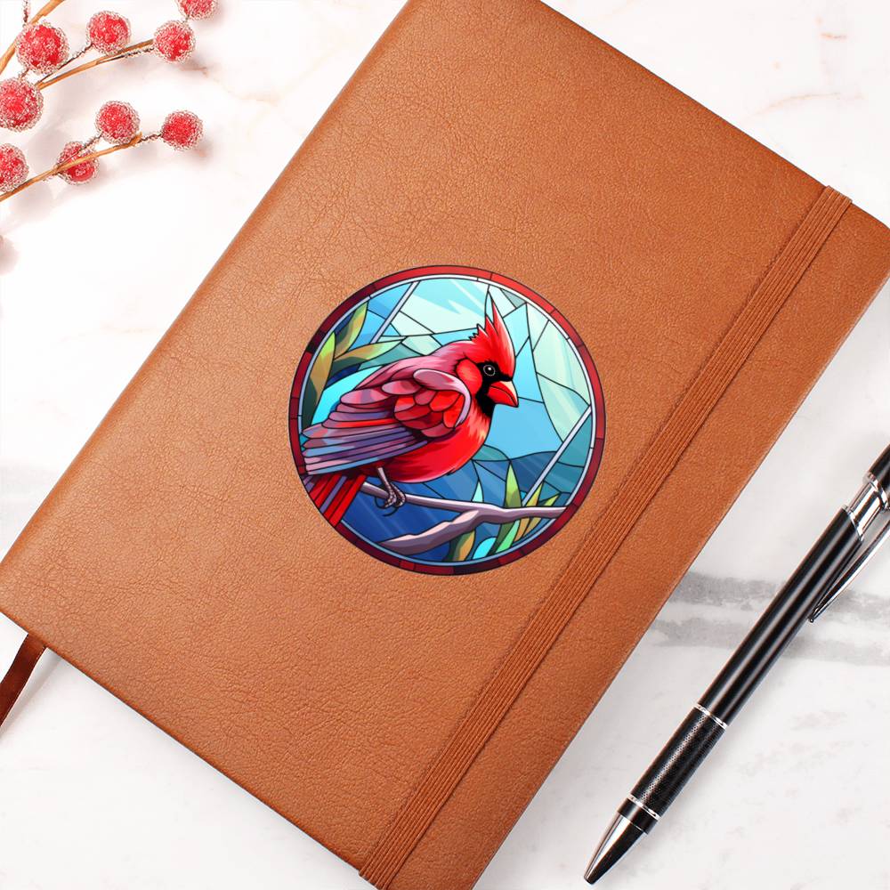 Christmas Red Cardinal Stained Glass Design 015 - Vegan Leather Journal
