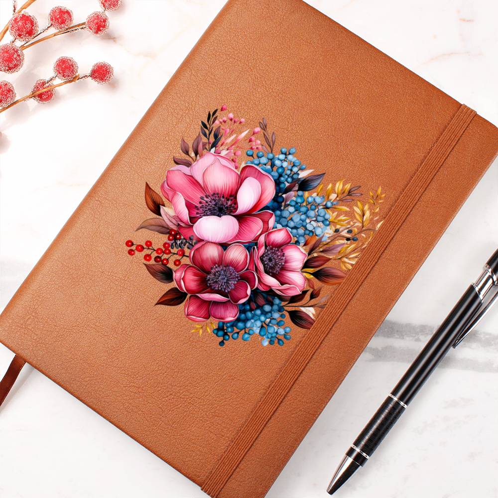 Floral Flower Wreath 108 - Vegan Leather Journal