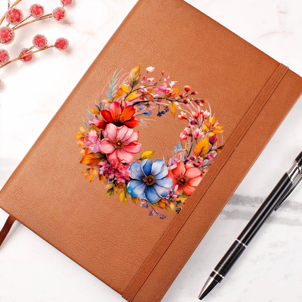 Floral Flower Wreath 133 - Vegan Leather Journal