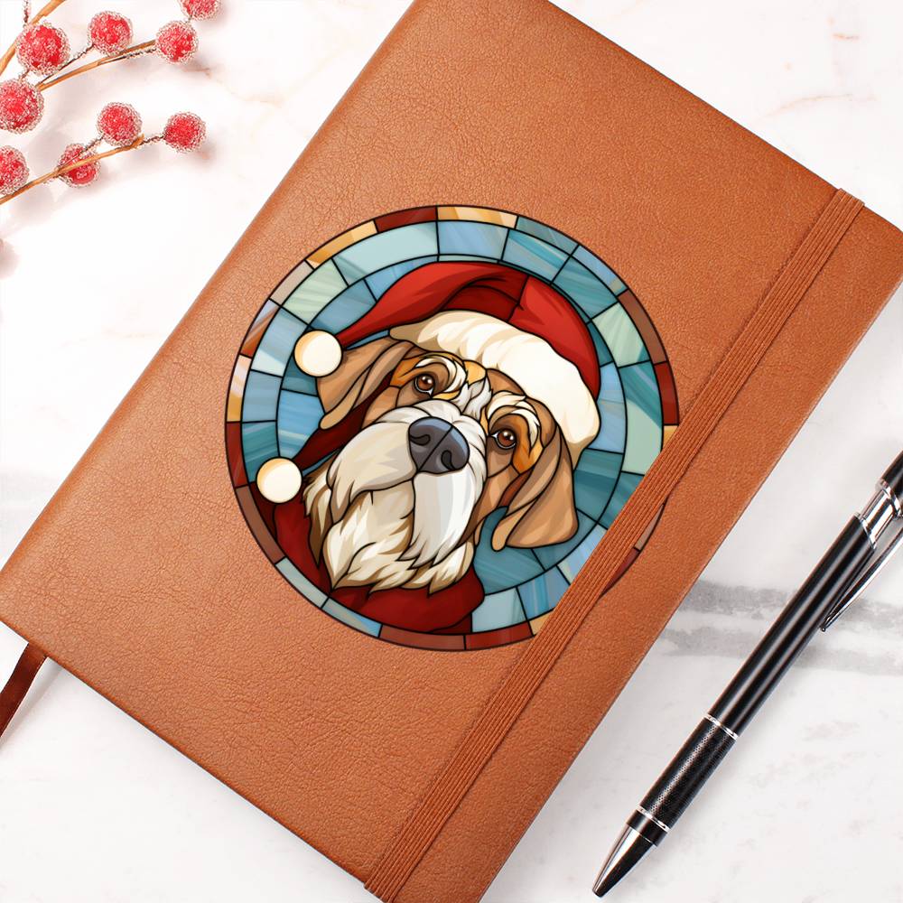 Dog Stained Glass Christmas Design 006 - Vegan Leather Journal