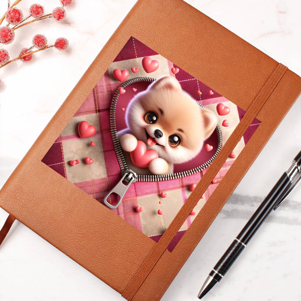Valentine's Day Dog And Zipper 013 - Vegan Leather Journal