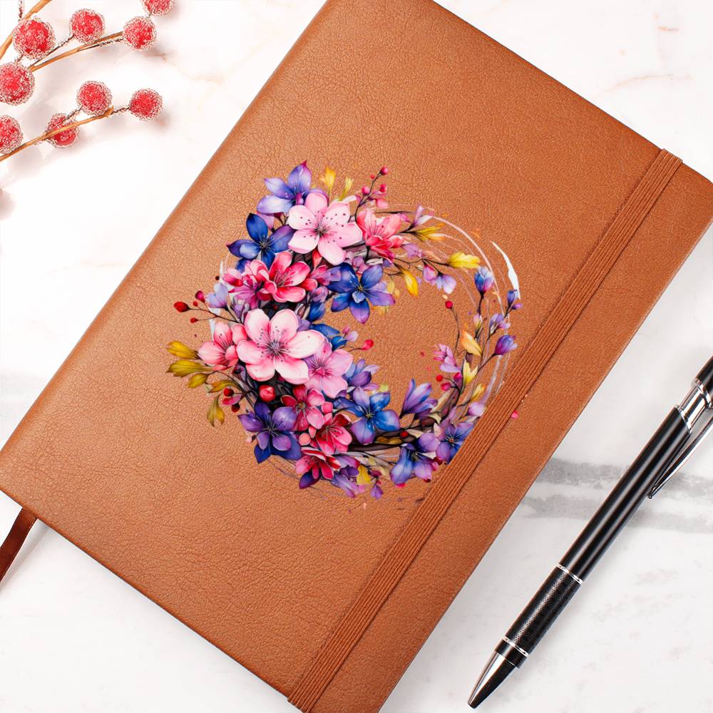 Floral Flower Wreath 150 - Vegan Leather Journal