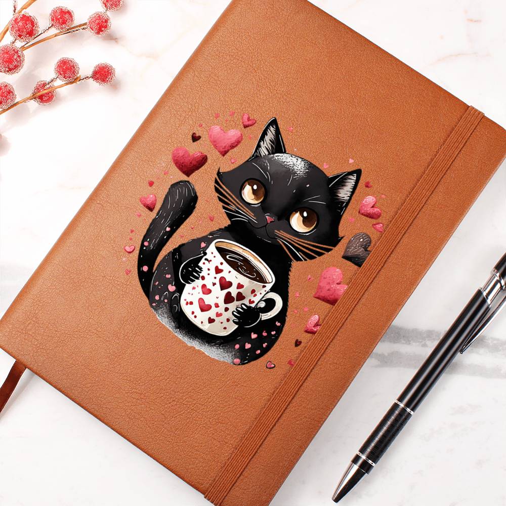 Valentine's Day Black Cat 075 - Vegan Leather Journal