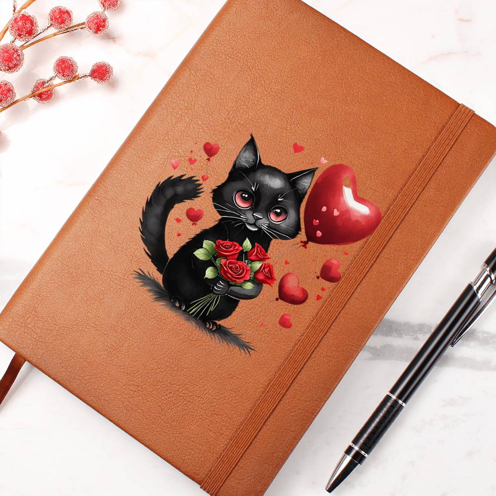 Valentine's Day Black Cat 056 - Vegan Leather Journal