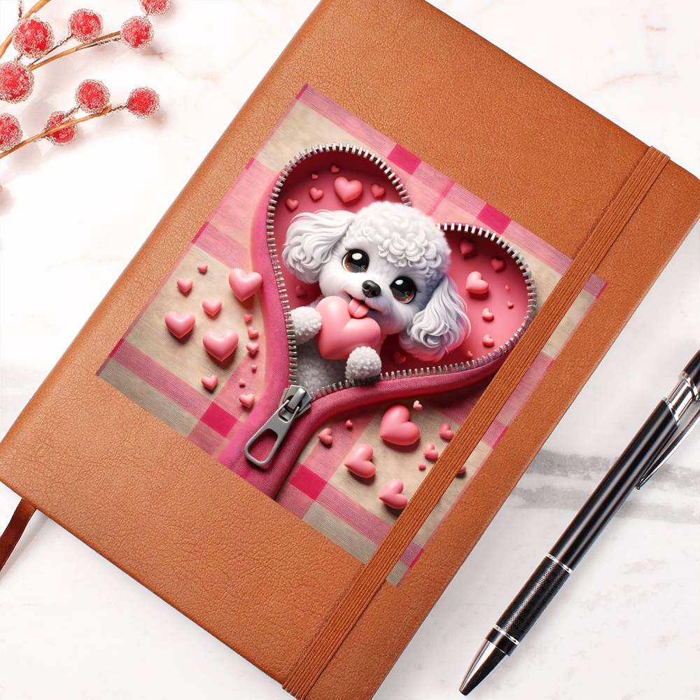 Valentine's Day Dog And Zipper 002 - Vegan Leather Journal