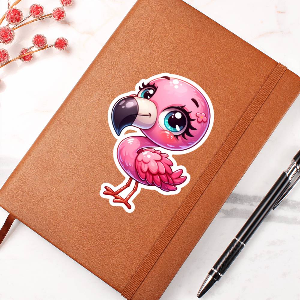Cute Flamingo sticker 52 - Vegan Leather Journal