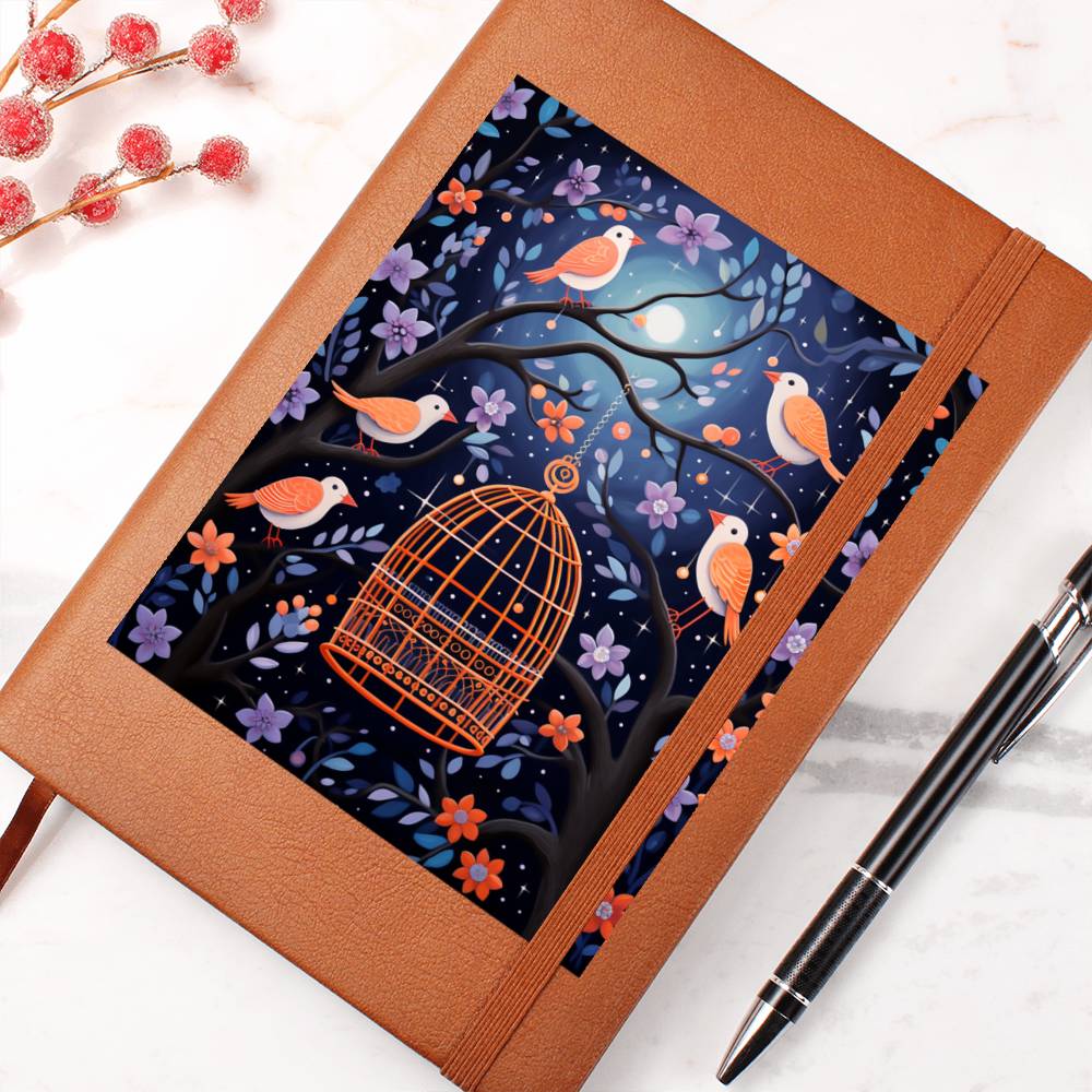 Birds And Floral Design 177 - Vegan Leather Journal
