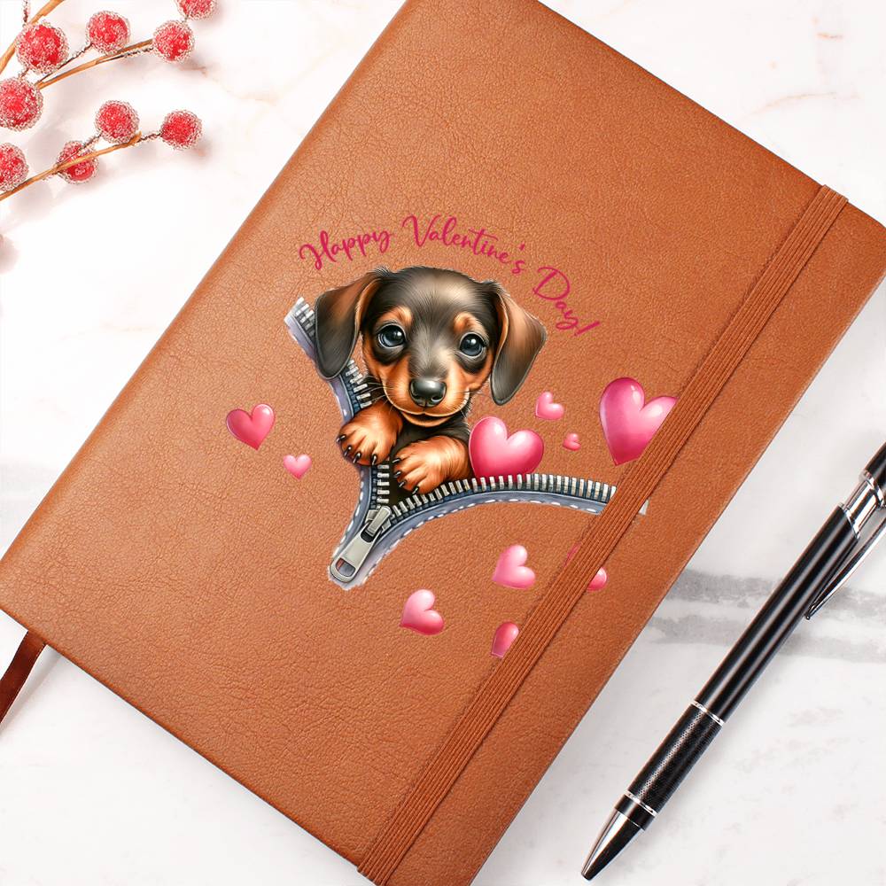 Valentine's Day Dog And Zipper 041 Happy Valentine's Day! - Vegan Leather Journal