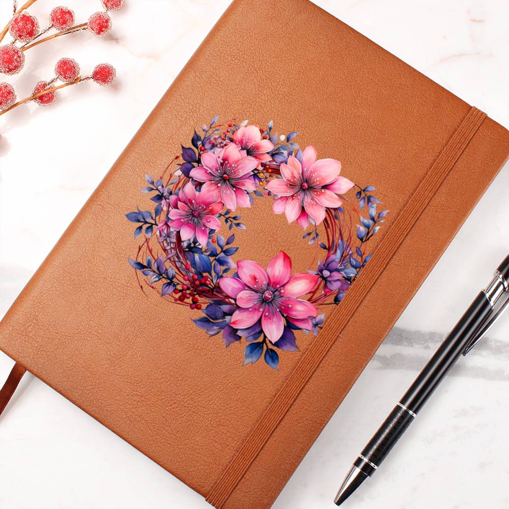Floral Flower Wreath 083 - Vegan Leather Journal