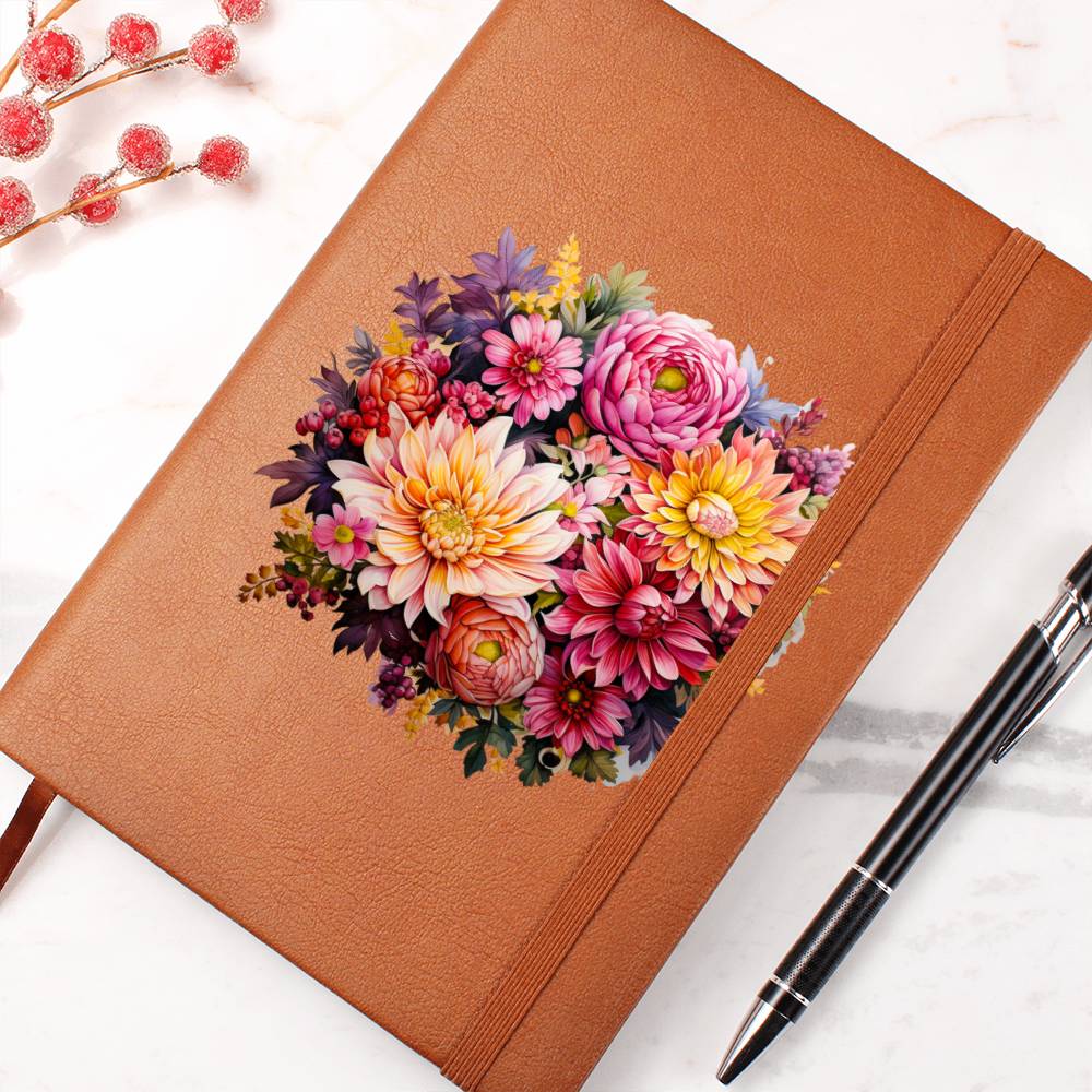 Floral Flower Wreath 043 - Vegan Leather Journal