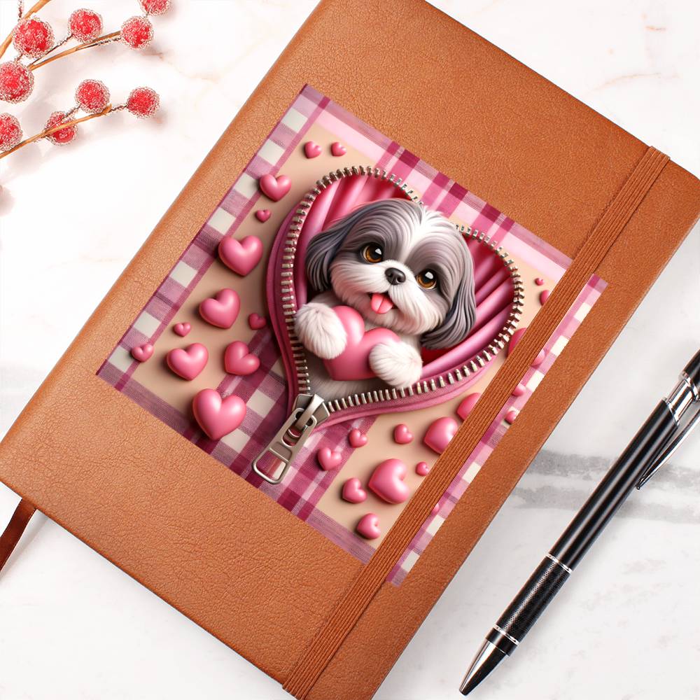 Valentine's Day Dog And Zipper 012 - Vegan Leather Journal