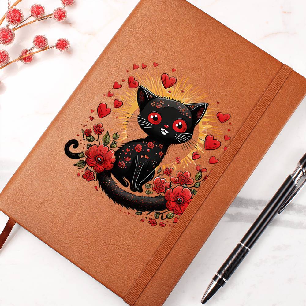 Valentine's Day Black Cat 059 - Vegan Leather Journal