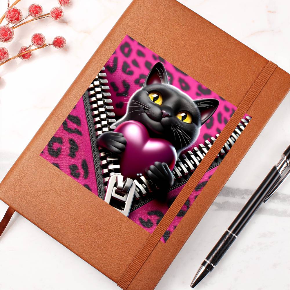 Valentine's Day Cat And Zipper 001 - Vegan Leather Journal