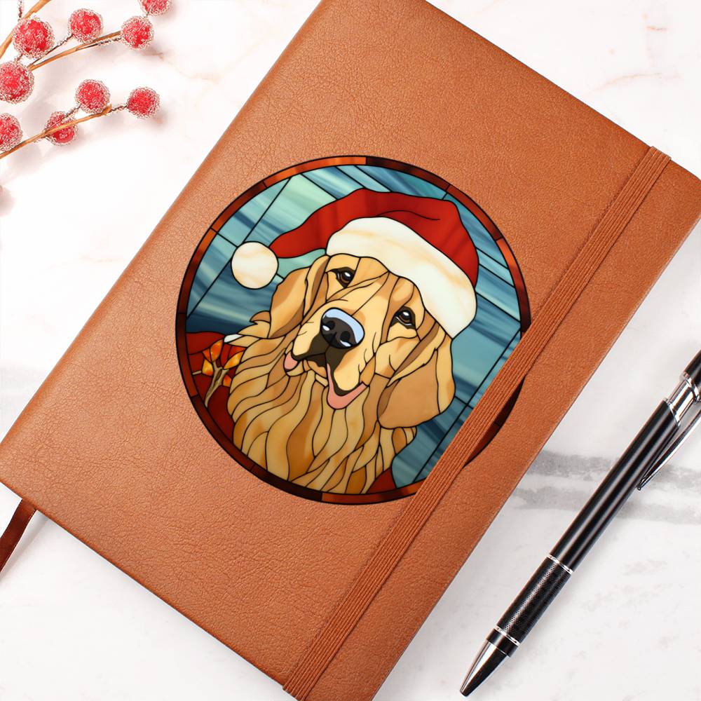 Dog Stained Glass Christmas Design 010 - Vegan Leather Journal