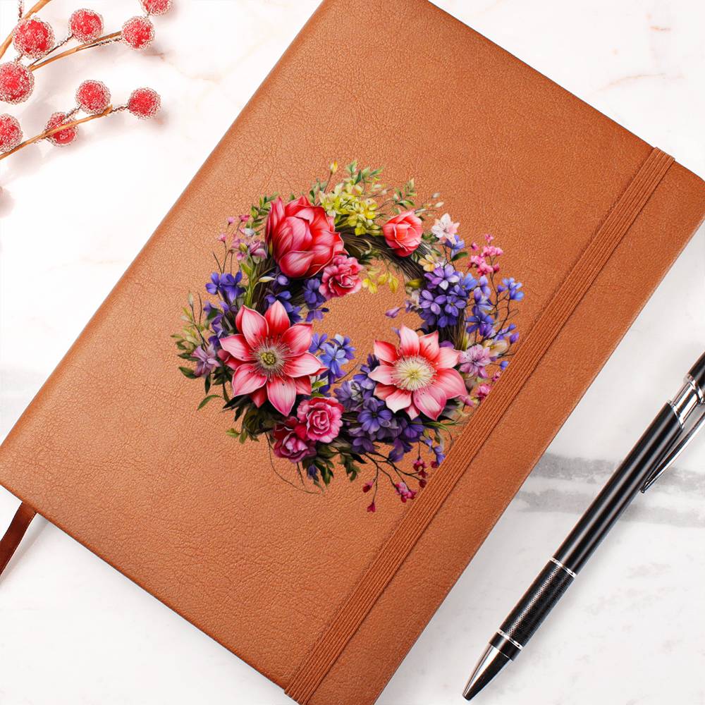 Floral Flower Wreath 102 - Vegan Leather Journal