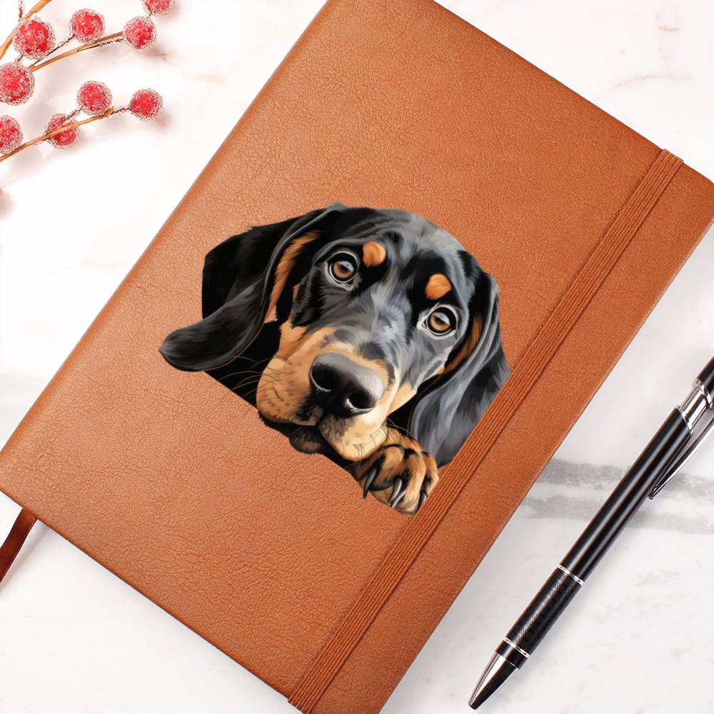 Black and Tan Coonhound Peeking - Vegan Leather Journal