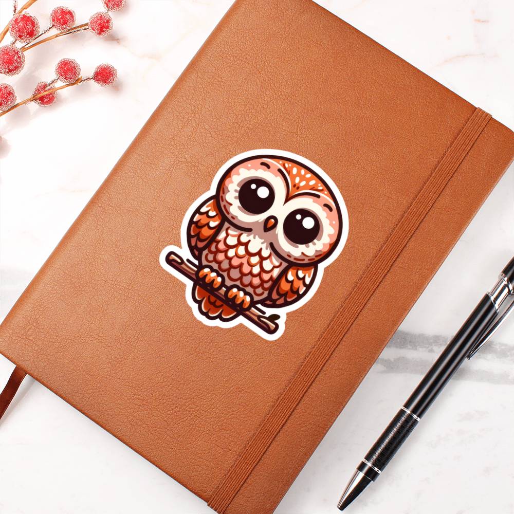 Cute Tawny owl sticker 191 - Vegan Leather Journal