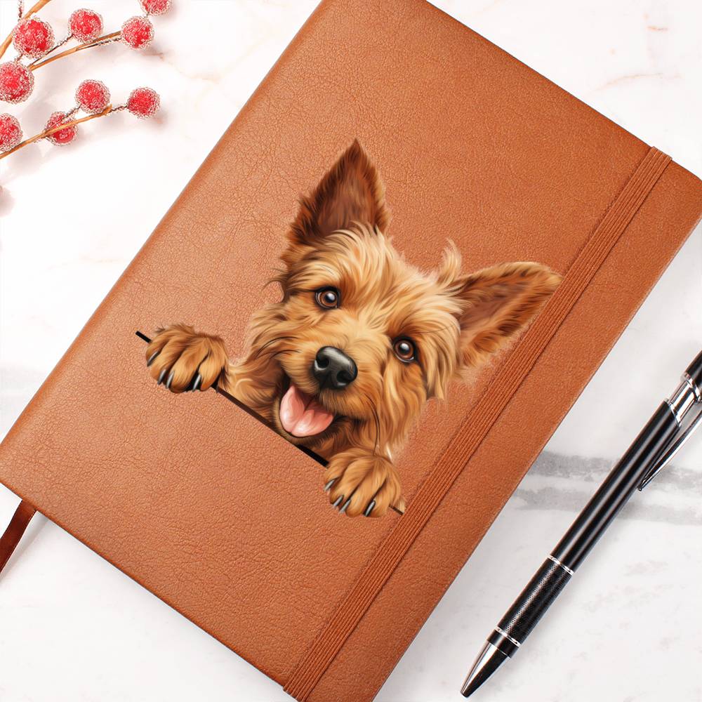 Australian Terrier Peeking - Vegan Leather Journal