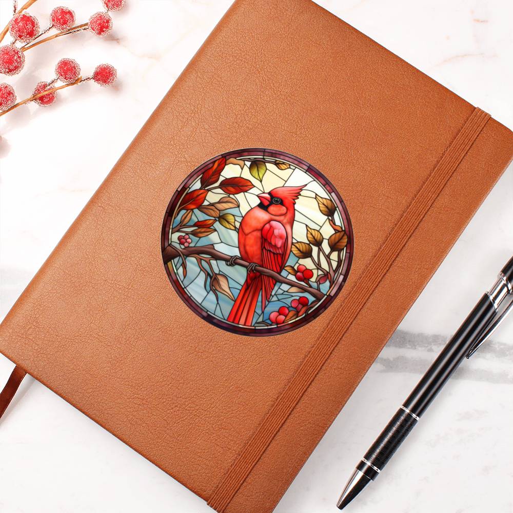 Christmas Red Cardinal Stained Glass Design 031 - Vegan Leather Journal
