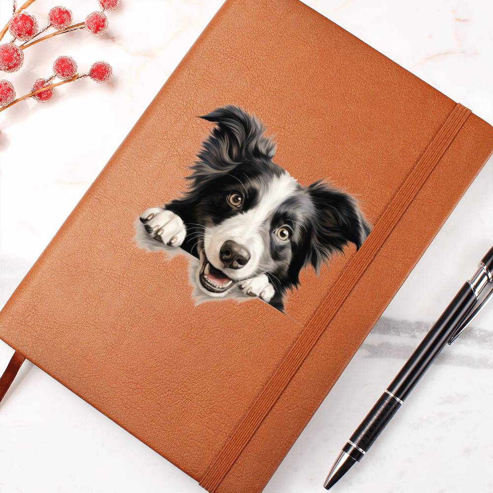Border Collie Peeking - Vegan Leather Journal