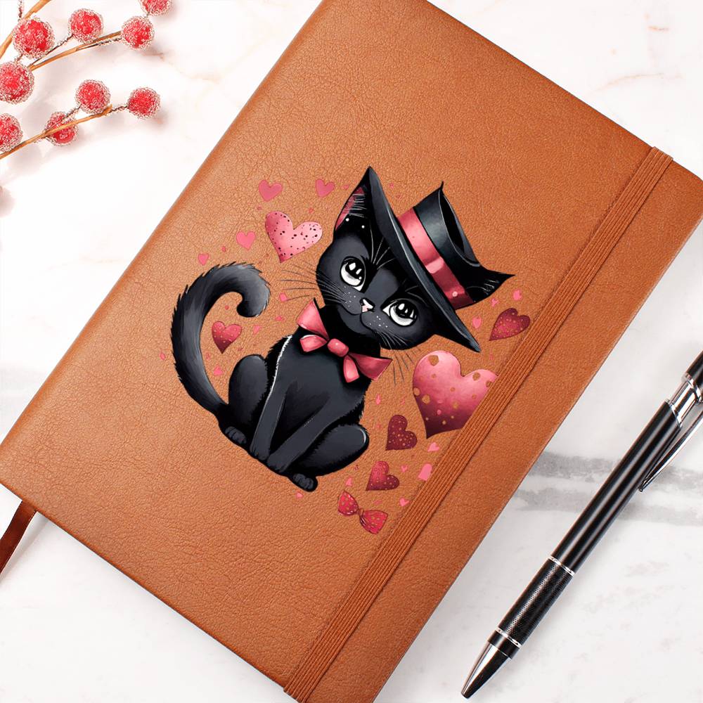 Valentine's Day Black Cat 034 - Vegan Leather Journal