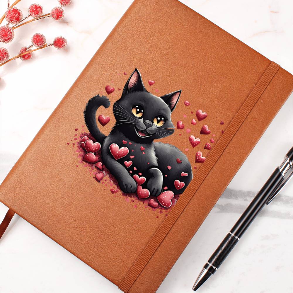 Valentine's Day Black Cat 033 - Vegan Leather Journal