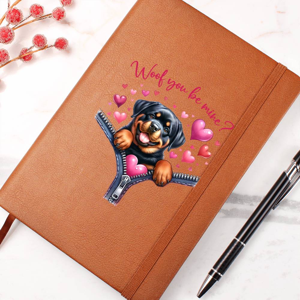 Valentine's Day Dog And Zipper 038 Woof You Be Mine - Vegan Leather Journal