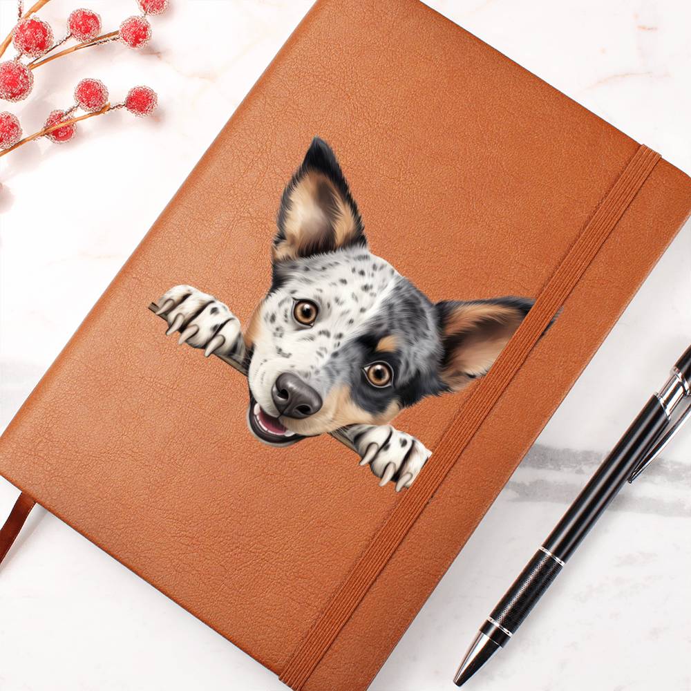 Australian Stumpy Tail Cattle Dog Peeking - Vegan Leather Journal