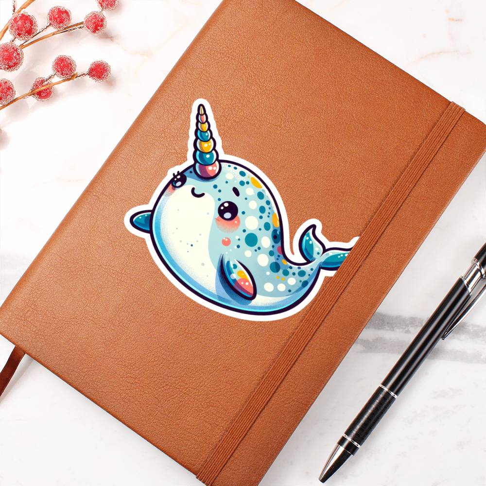 Cute Narwhal sticker 99 - Vegan Leather Journal