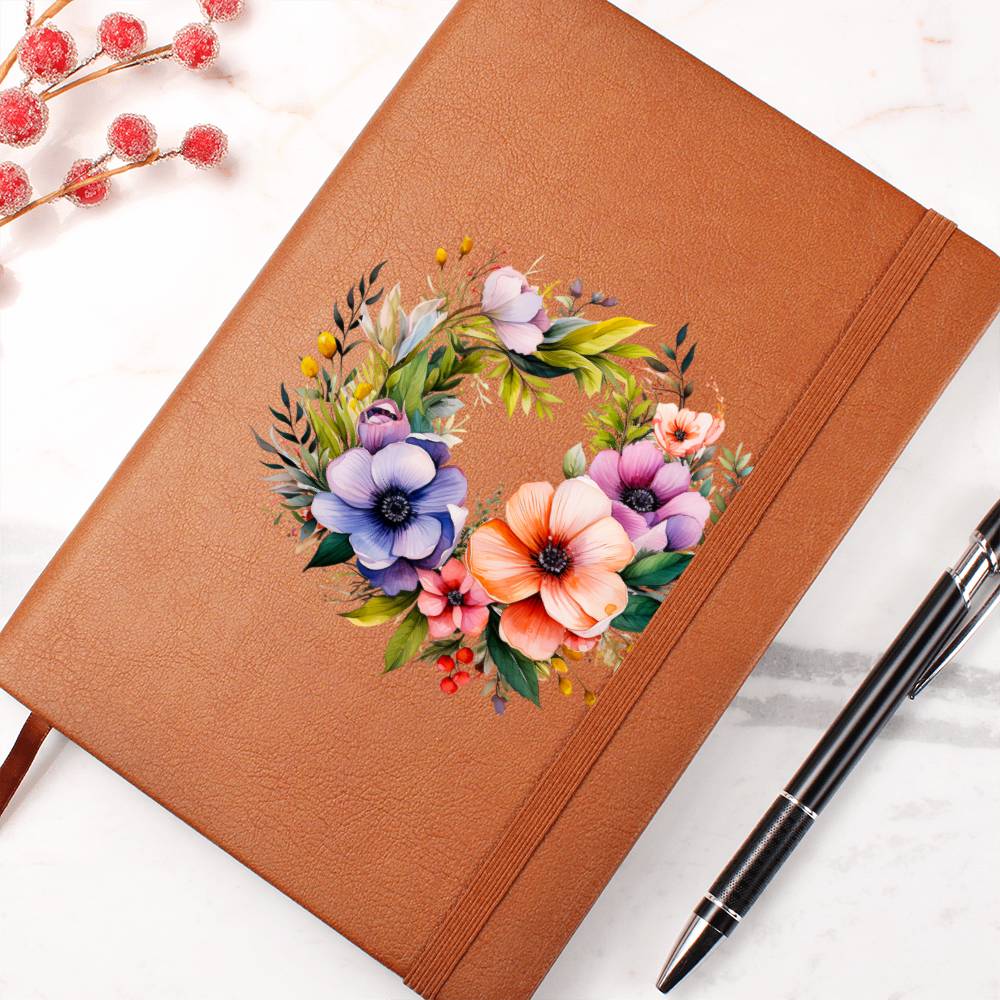 Floral Flower Wreath 048 - Vegan Leather Journal