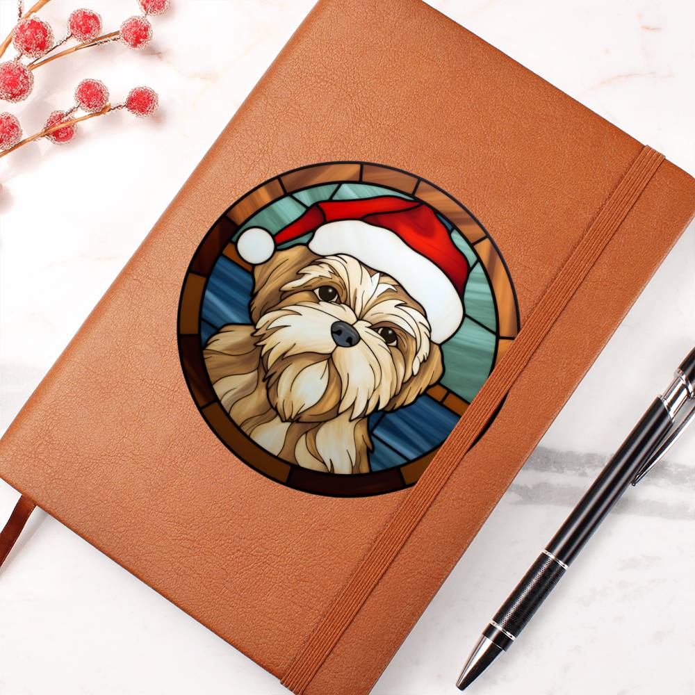 Dog Stained Glass Christmas Design 002 - Vegan Leather Journal