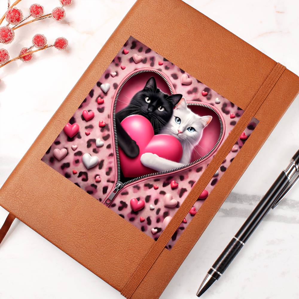Valentine's Day Cat And Zipper 014 - Vegan Leather Journal