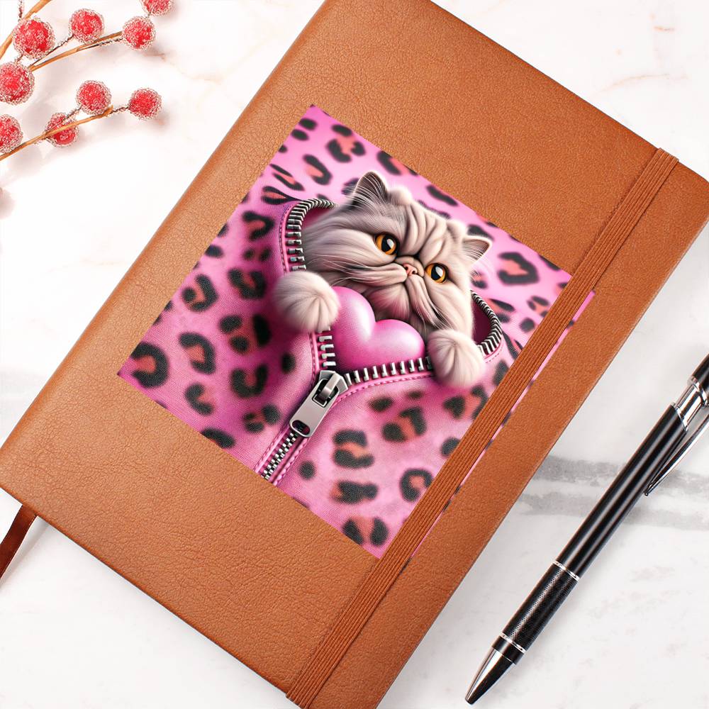 Valentine's Day Cat And Zipper 010 - Vegan Leather Journal