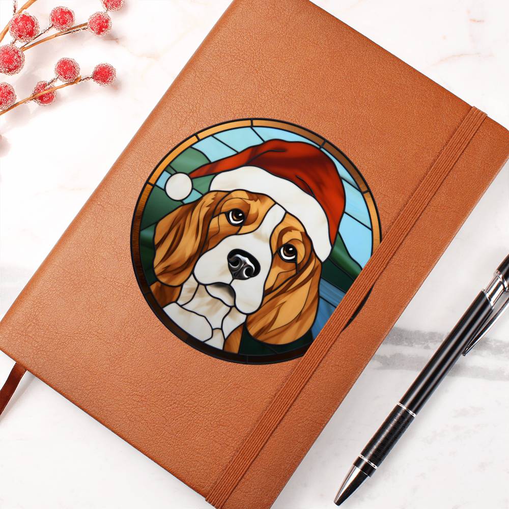Dog Stained Glass Christmas Design 023 - Vegan Leather Journal