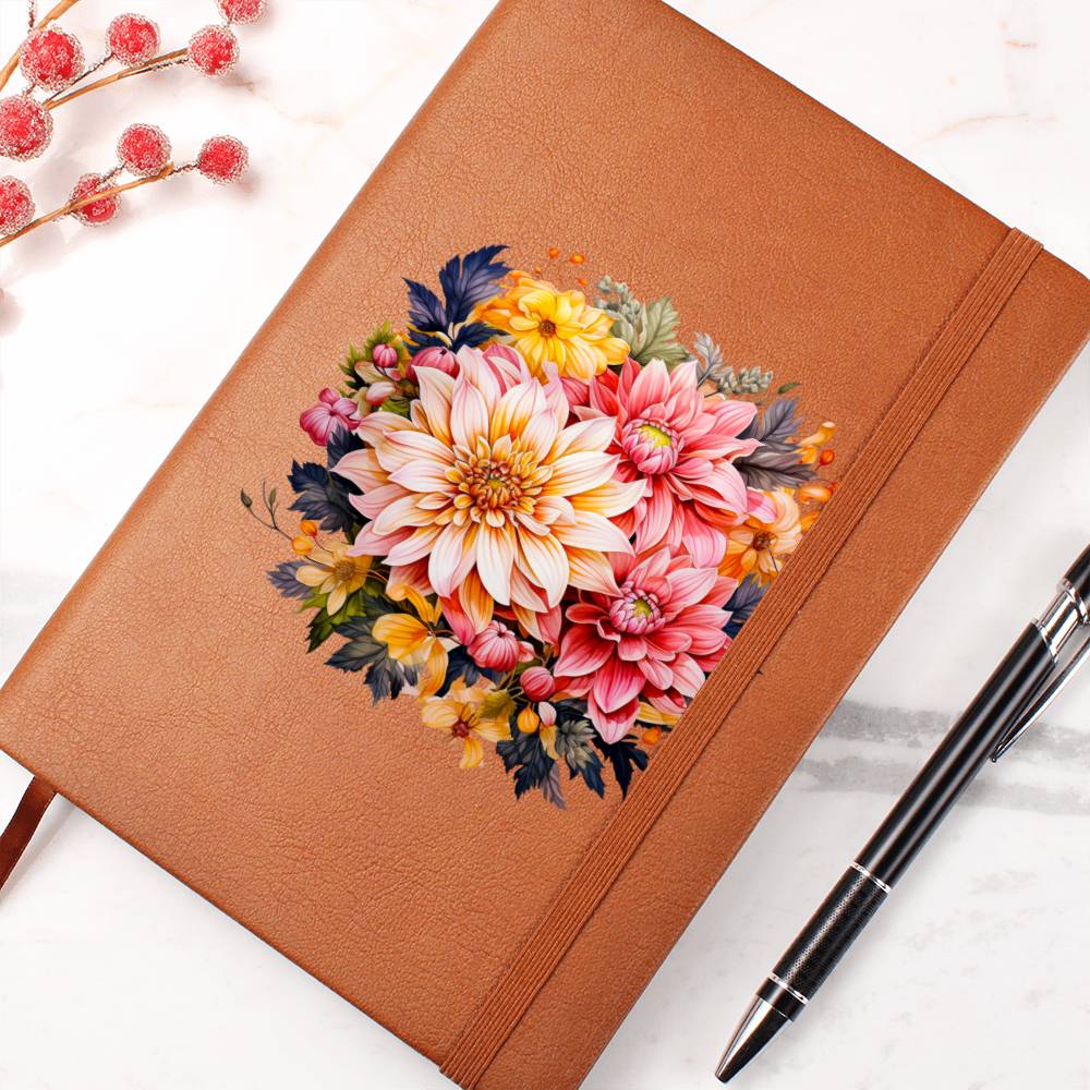 Floral Flower Wreath 092 - Vegan Leather Journal