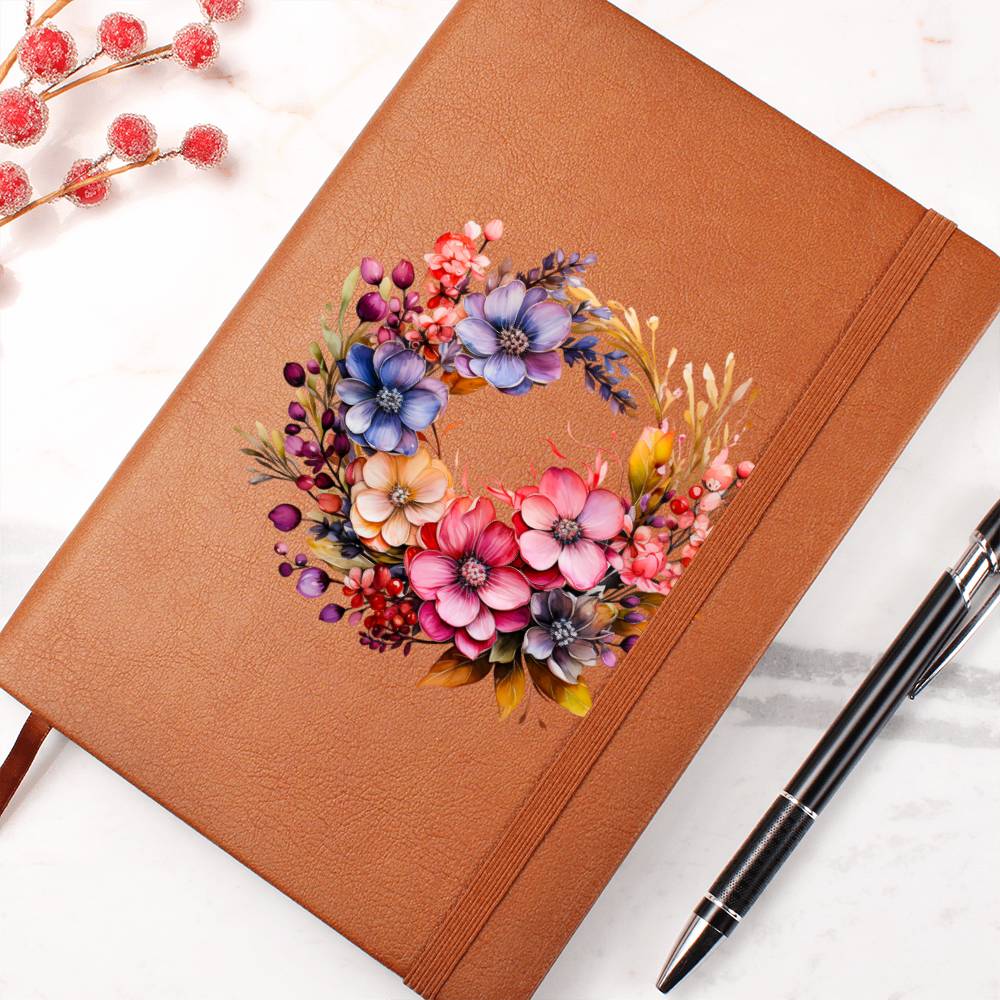 Floral Flower Wreath 078 - Vegan Leather Journal