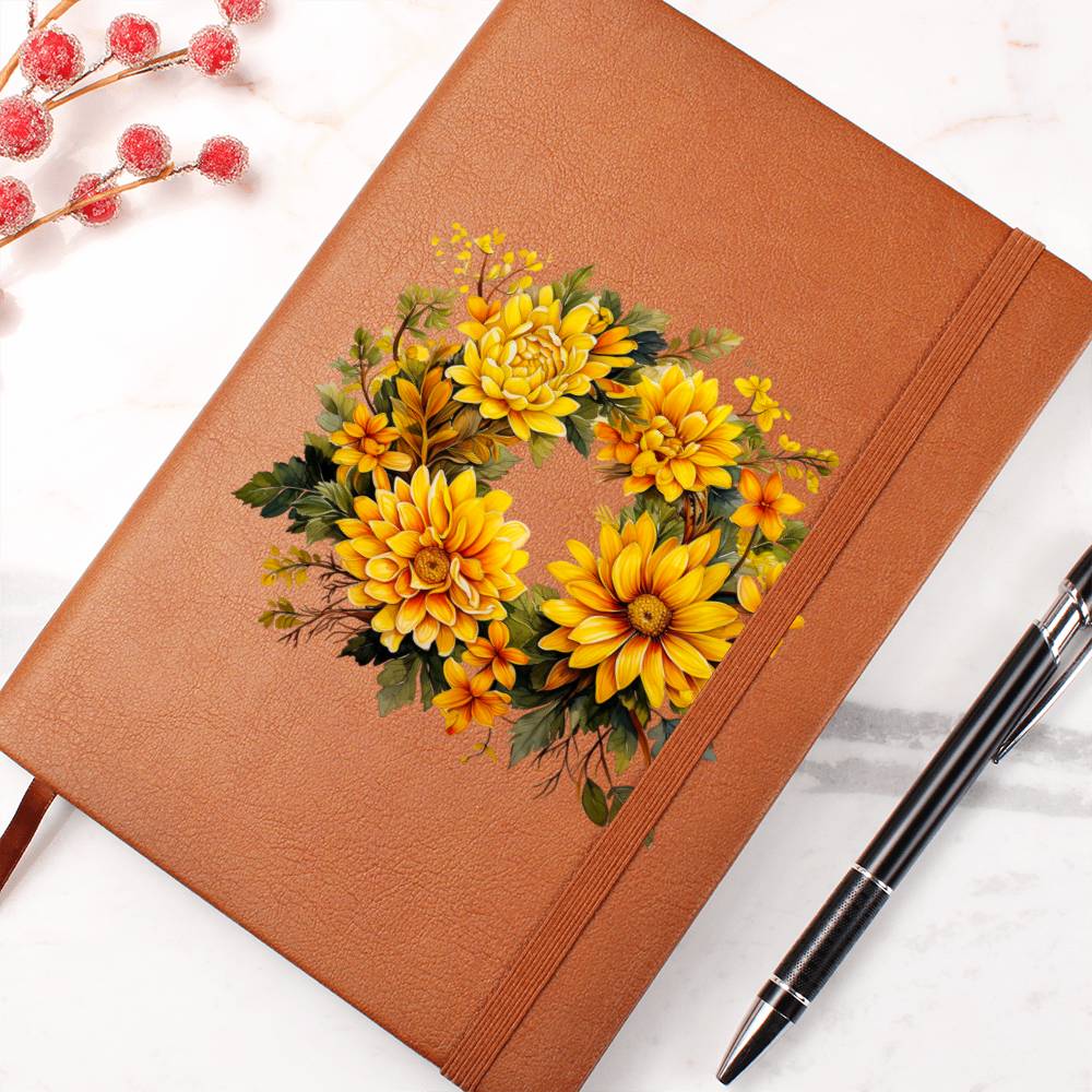 Floral Flower Wreath 044 - Vegan Leather Journal
