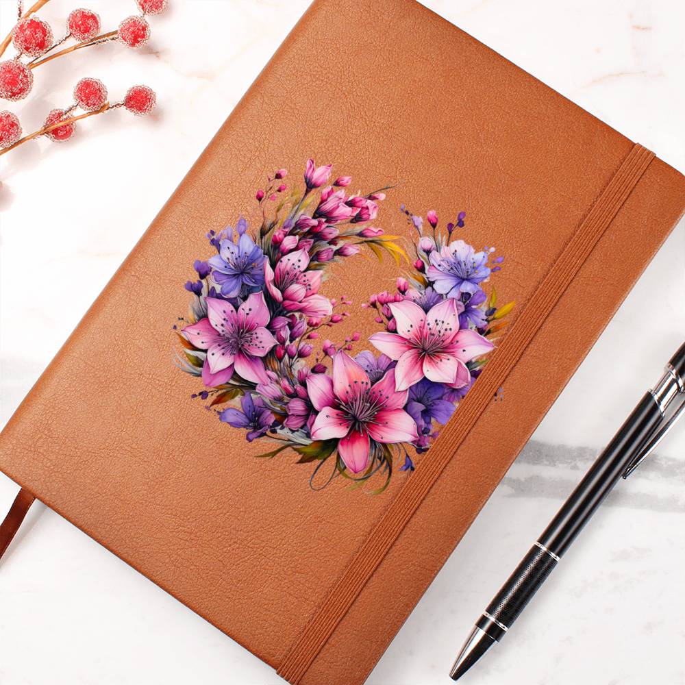 Floral Flower Wreath 098 - Vegan Leather Journal