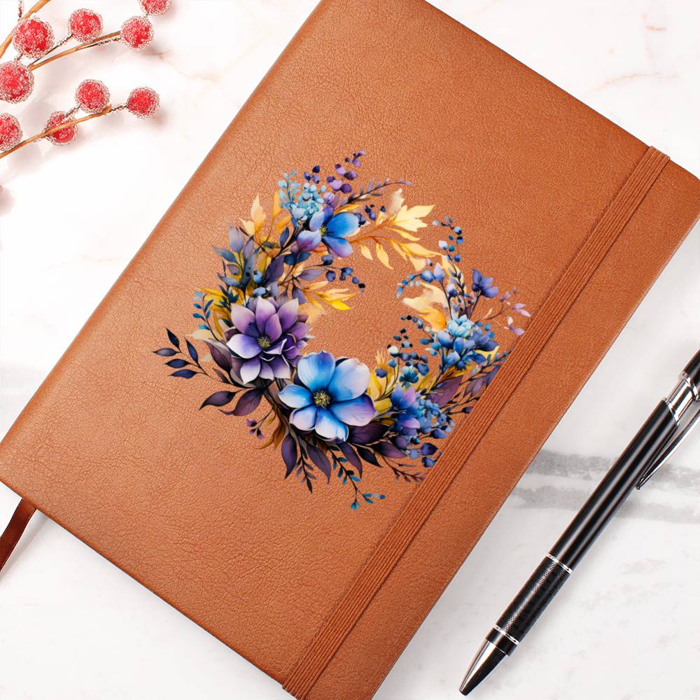 Floral Flower Wreath 134 - Vegan Leather Journal