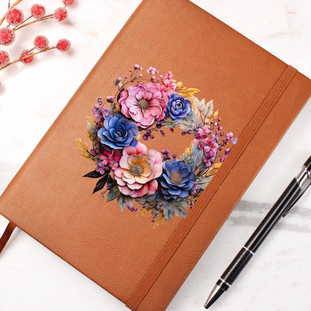 Floral Flower Wreath 029 - Vegan Leather Journal