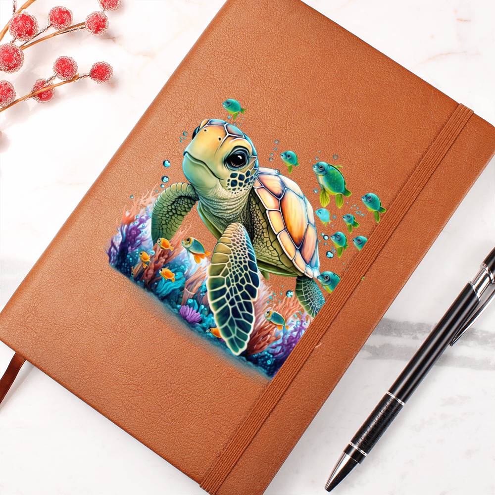 Cute Sea Turtle 003 - Vegan Leather Journal