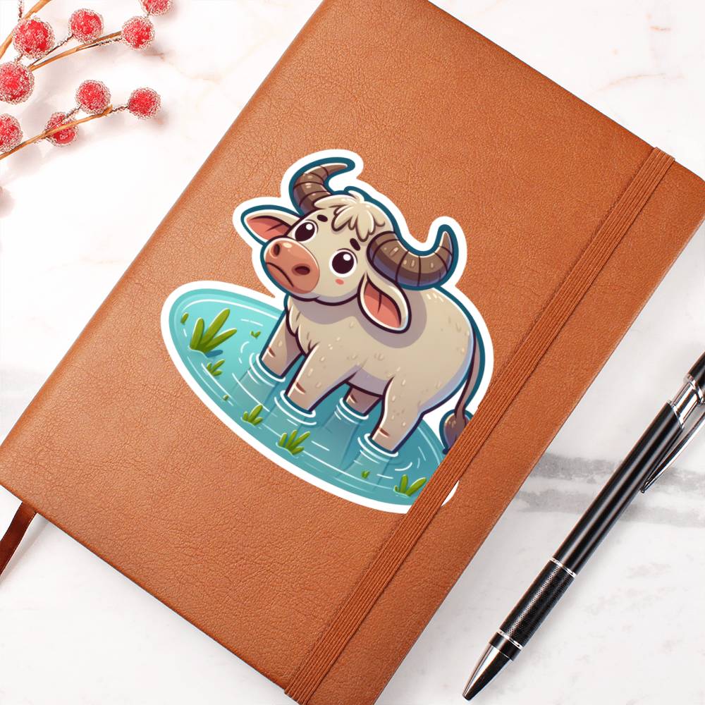Cute Water buffalo sticker 214 - Vegan Leather Journal