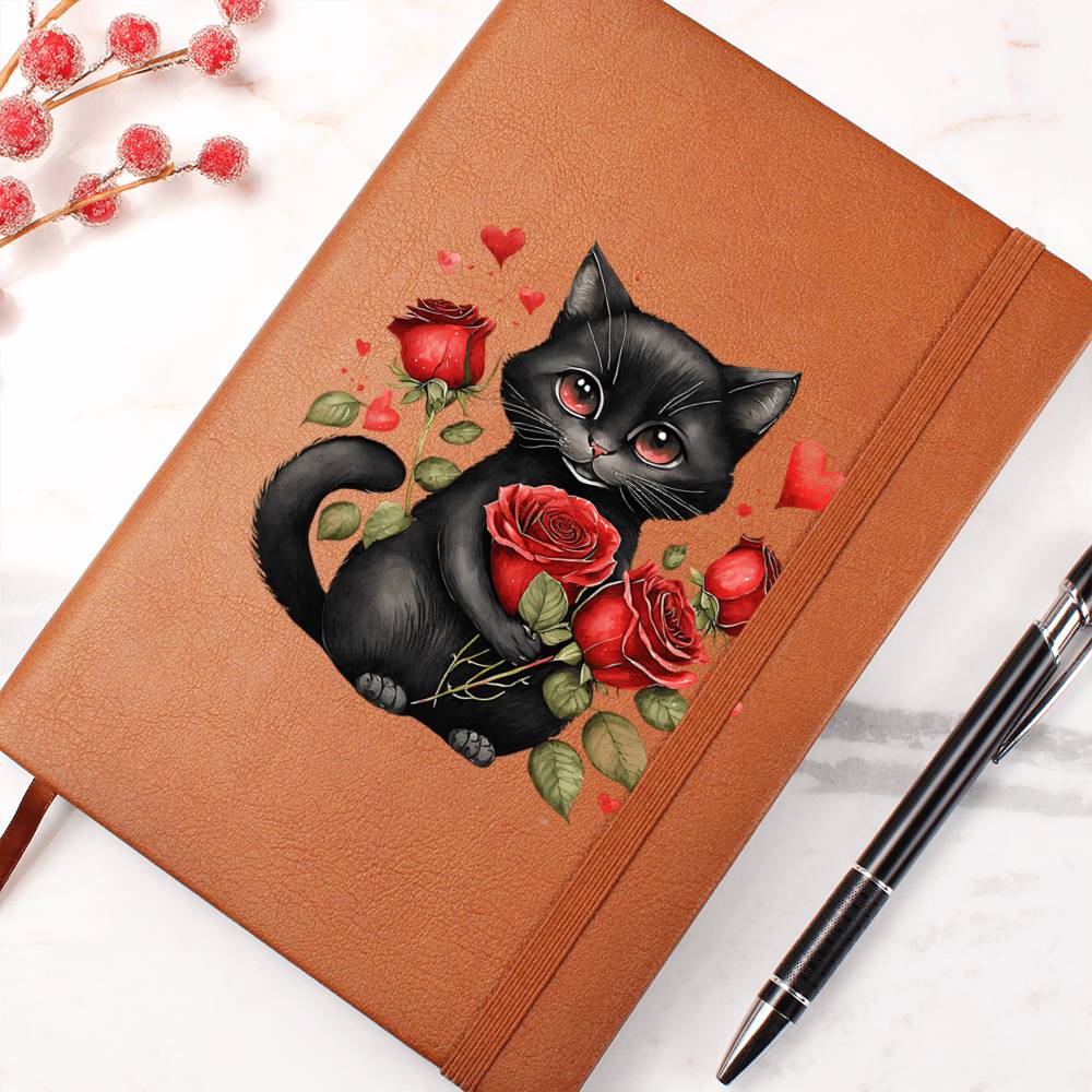Valentine's Day Black Cat 008 - Vegan Leather Journal