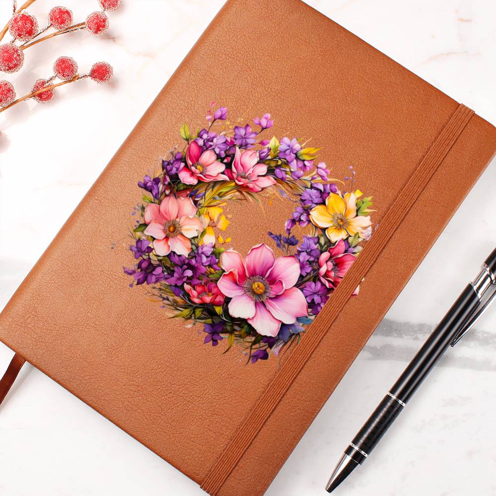 Floral Flower Wreath 046 - Vegan Leather Journal