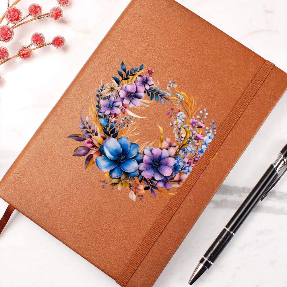 Floral Flower Wreath 136 - Vegan Leather Journal