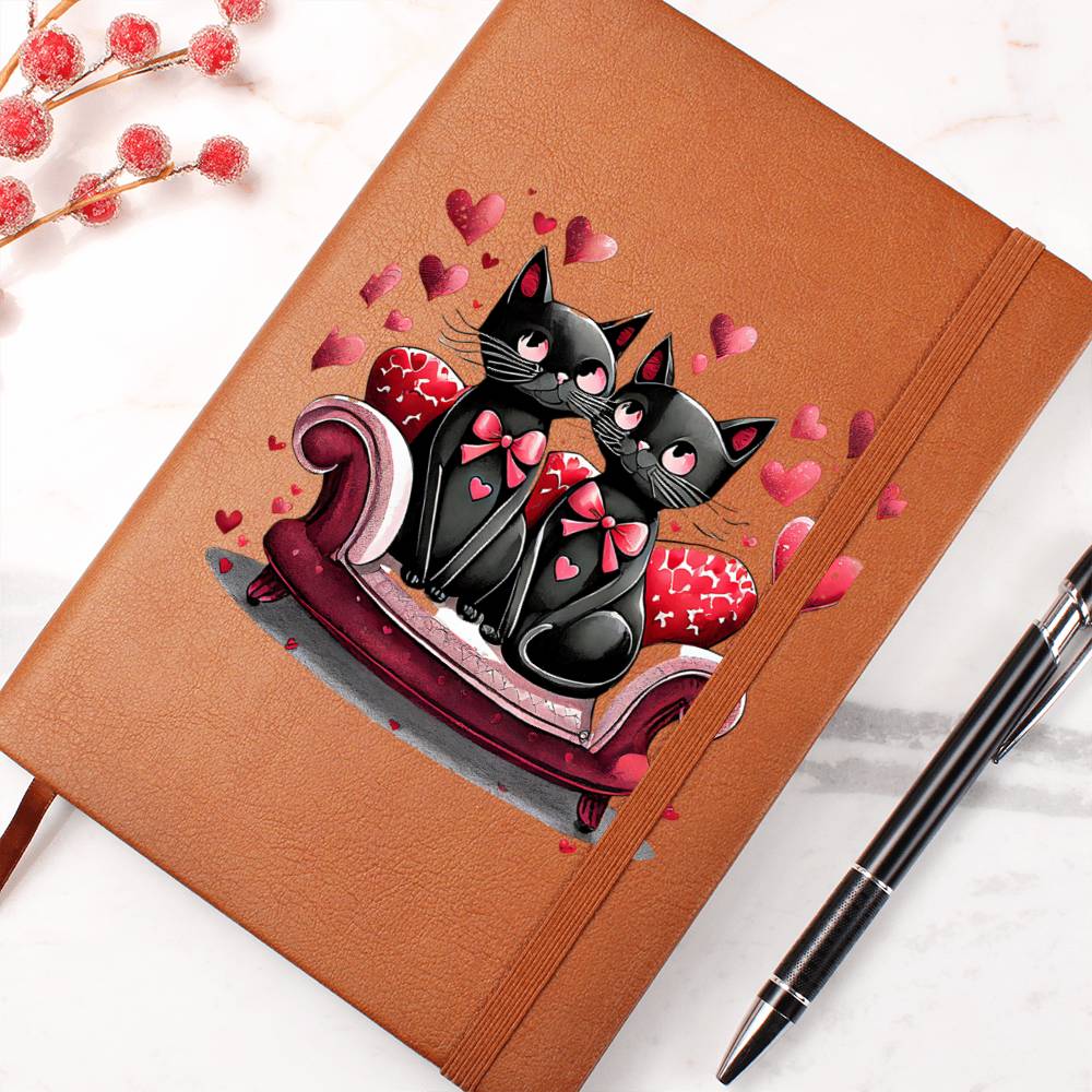 Valentine's Day Black Cat 057 - Vegan Leather Journal
