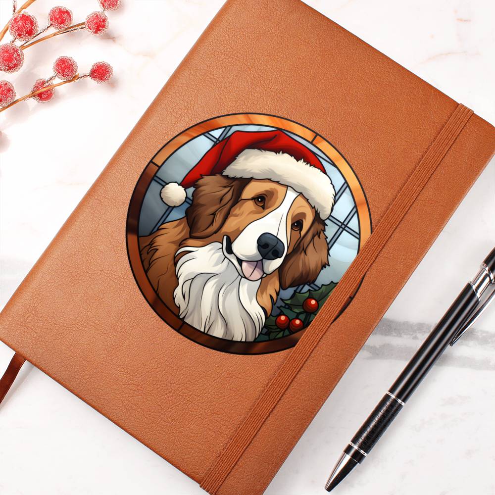 Dog Stained Glass Christmas Design 024 - Vegan Leather Journal